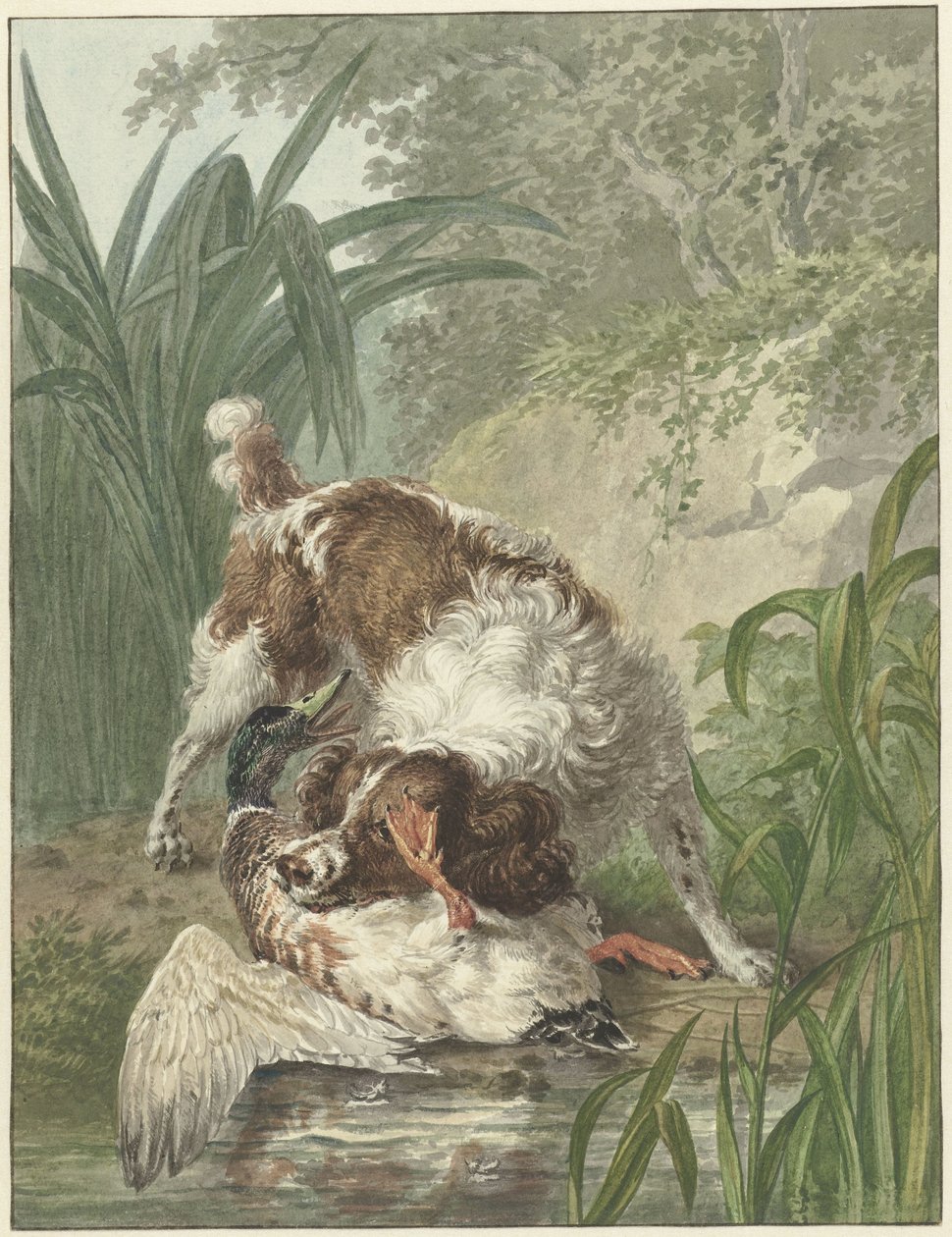 Av köpeği bir ördeği yakalar by Wybrand Hendriks