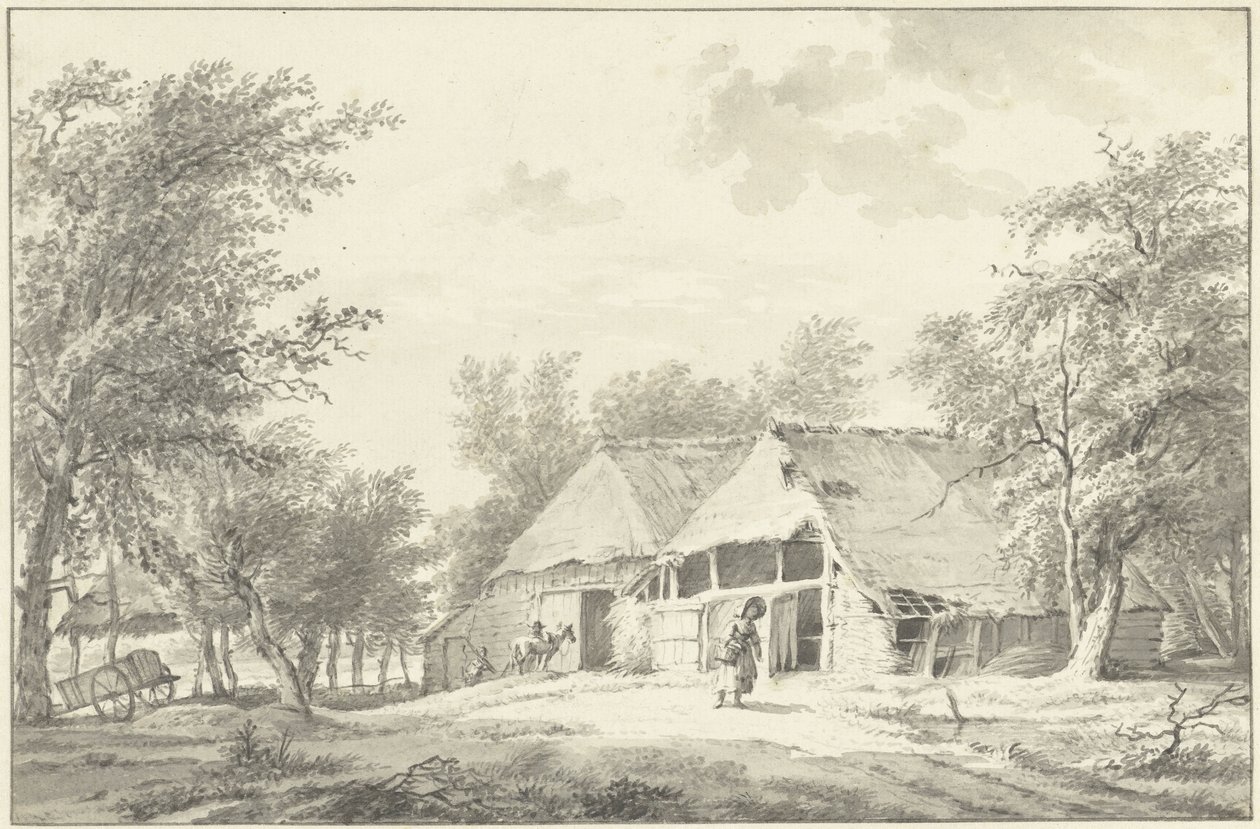 Çiftlik ve Sepetli Kadın ile Manzara by Wybrand Hendriks