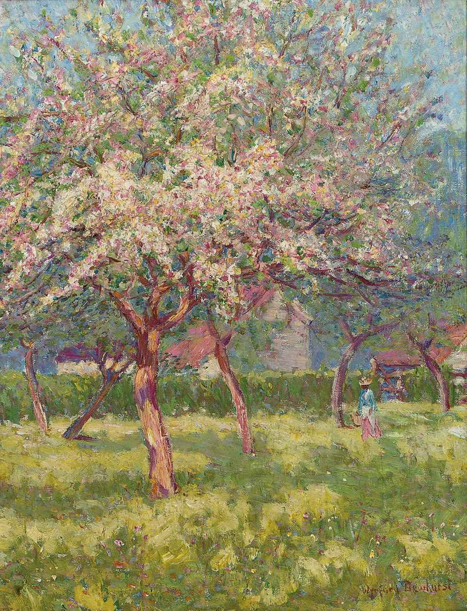 Çiçek açmış bir meyve bahçesi (tuval üzerine yağlı boya) by Wynford Dewhurst