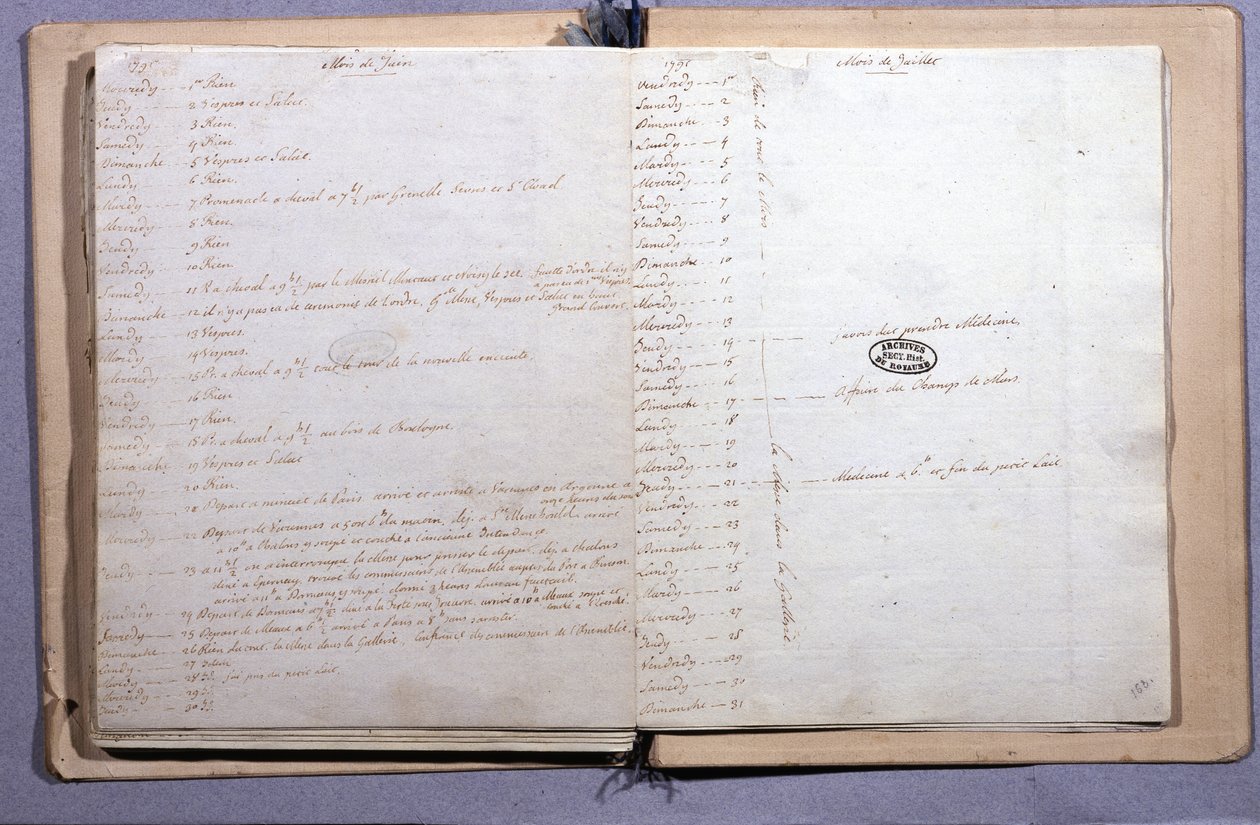 Louis XVI Dergisi. Haziran ve Temmuz ayı 1791. Defter 17X21 cm. Ulusal Arşivler. Paris by XVI Louis