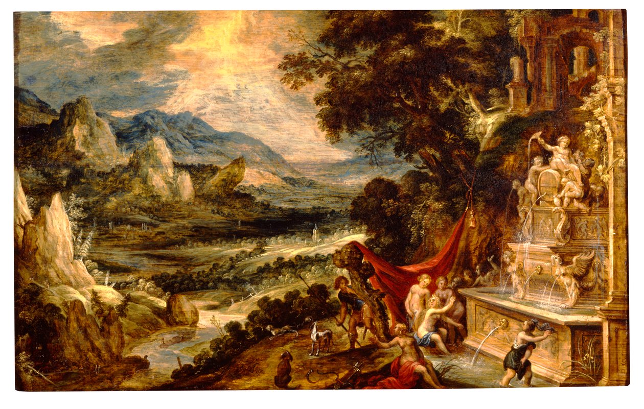 Diana ve Actaeon ile Manzara (panel üzerine yağlıboya) by Xavier Mellery