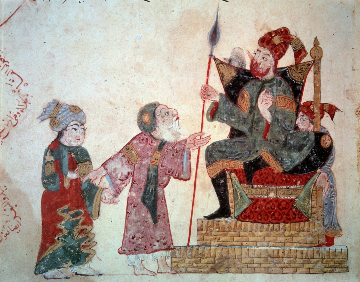 Gezici gezgin Ebu-Zeyd (Ebu Zeyd, Ebu Zeyd) ve oğlu Validen önceki oğlu, Ebu Muhammed el-Kasim ibn Ali Hariri (veya Al-Hariri veya Al Hariri) tarafından “Maqamat”tan (Seanslar) alınan (1054-1122) ) Yahya Mahmud el-Vasiti (el-Vasiti) tarafından aydınlatılmı by Yahya ibn Mahmud Al Wasiti