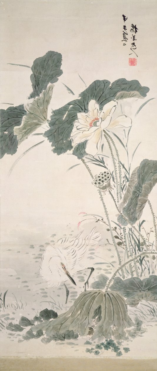 Balıkçıl ve lotus, n.d. by Yamamoto Baiitsu