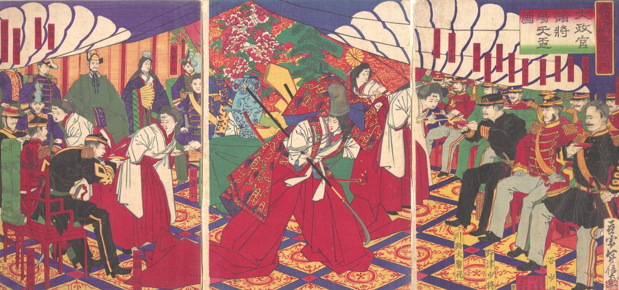 İmparatorun İçme Bardaklarını Alan Komutanlar, 1886 Meiji 19. by Yamazaki Toshinobu
