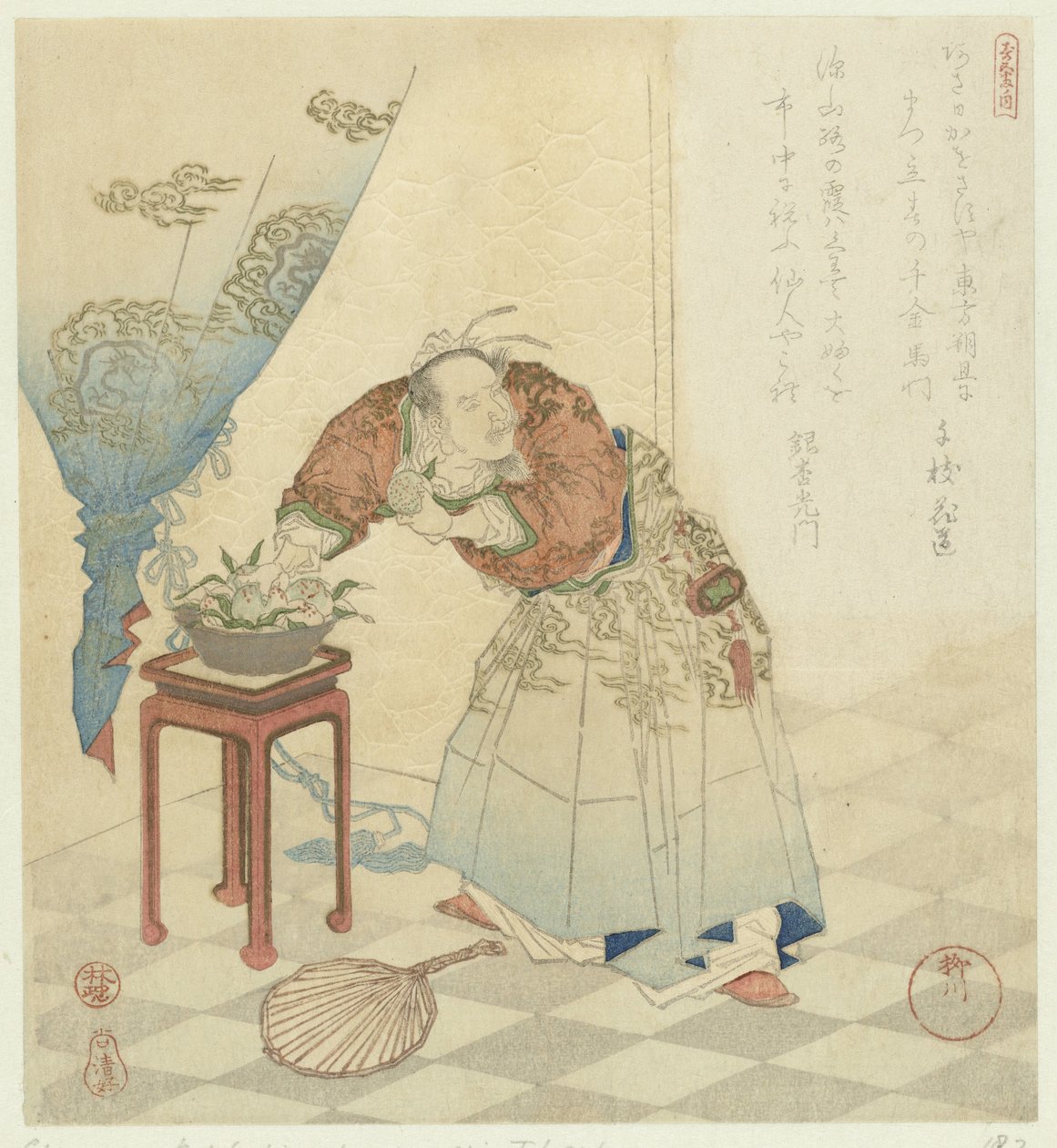 Tôbôsaku ölümsüzlük şeftalilerini çaldı Uzun ömür hakkında beş resim (seri başlığı) Kotobuki goban no uchi (nesne üzerinde seri başlığı) by Yanagawa Shigenobu (I)