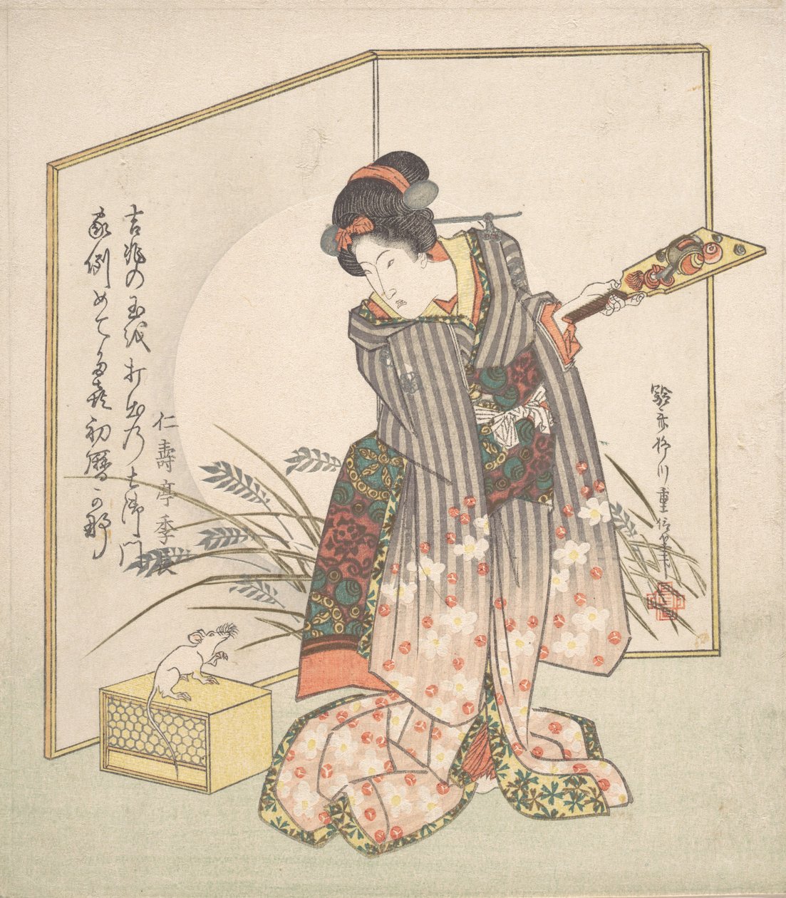 Sıçan Yılı, 1828 için Yeni Yıl Tebrik Kartı. by Yanagawa Shigenobu