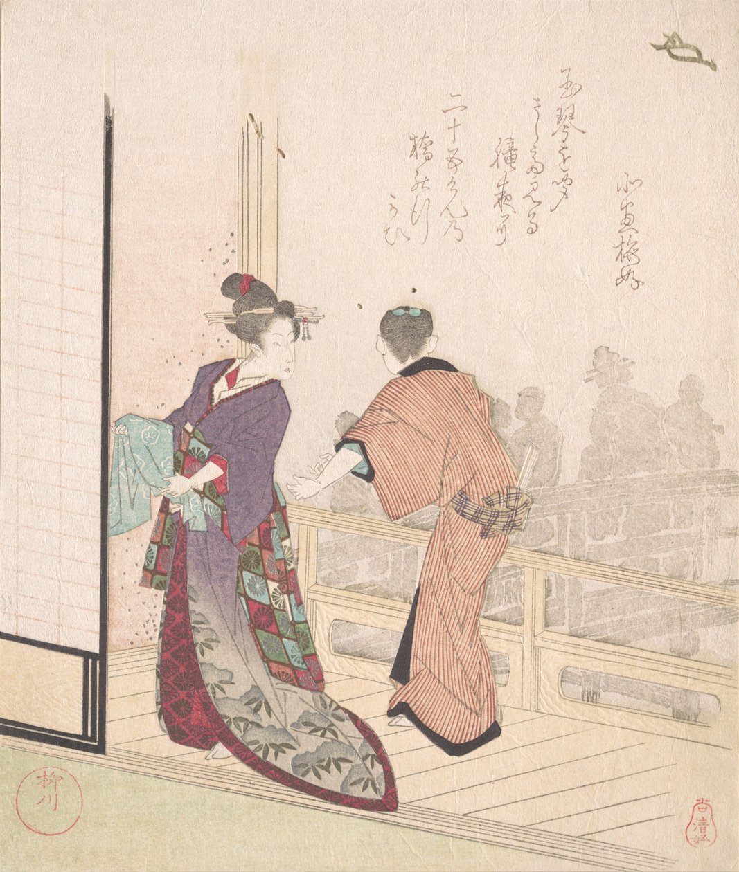 Bir Çayevinin Verandasındaki sahne, 18.-19. yüzyıl. by Yanagawa Shigenobu