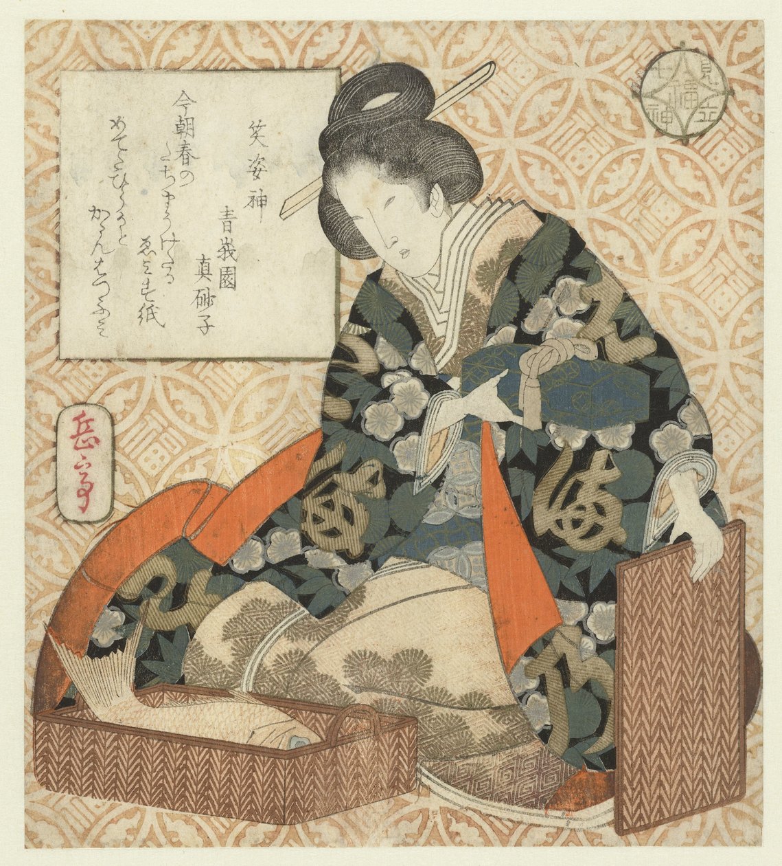 Tanrı Ebisu Ebisu (nesne üzerindeki başlık) Yedi Şans Tanrısının Parodisi (dizi adı) Mitate shichifukujin (nesne üzerinde seri başlığı) by Yashima Gakutei