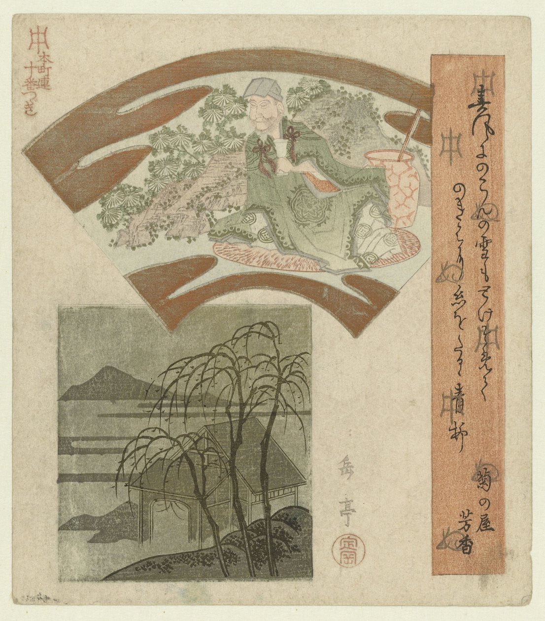 Söğüt ağaçları ile bir Çinli adaçayı ve manzara Honchôren için on baskılık bir dizi (dizi adı) Honchôren jûbantsuzuki (nesne üzerine seri başlığı) by Yashima Gakutei