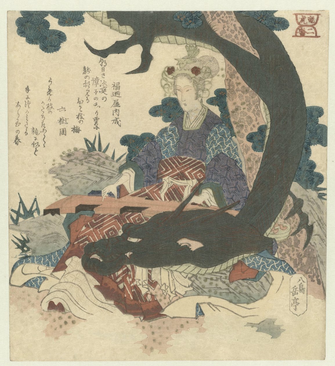 İki numara: Ejderhalı Çinli kadın Ni yasağı (nesne üzerindeki başlık) Dragon ve Tiger (dizi adı) Ryûko (nesne üzerinde dizi başlığı) by Yashima Gakutei