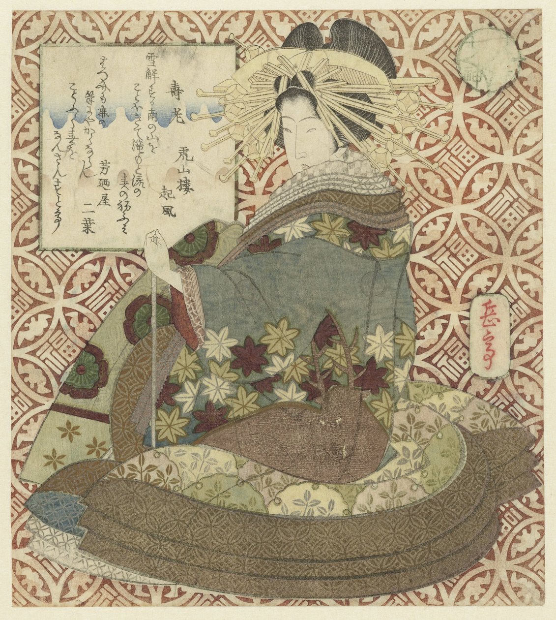 pipo ile oturan kadın by Yashima Gakutei