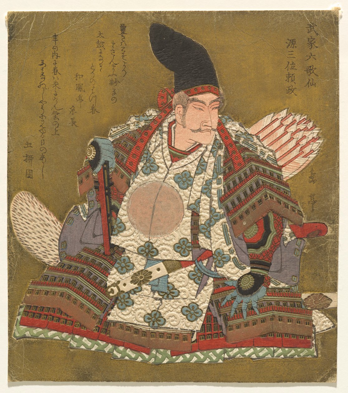 Tet rd sütun k Minamoto no Yorimasa (Minamoto no Yorimasa), teserie s x Itsumo r vb. l Samurai Poet ts (Samurai Rokkasen) by Yashima Gakutei