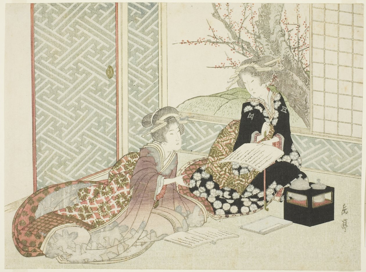 iki kadın okuma by Yashima Gakutei