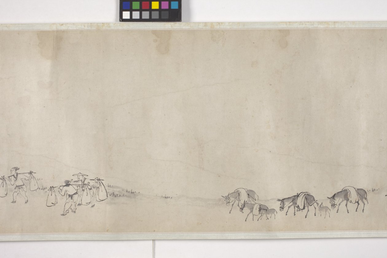 Tahıl Taşan Yüz Eşek, Handscroll, c.1700 (kağıt üzerine mürekkep) by Ye Yin