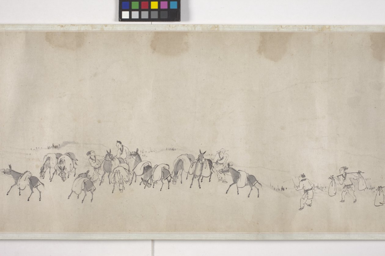 Tahıl Taşan Yüz Eşek, Handscroll, c.1700 (kağıt üzerine mürekkep) by Ye Yin