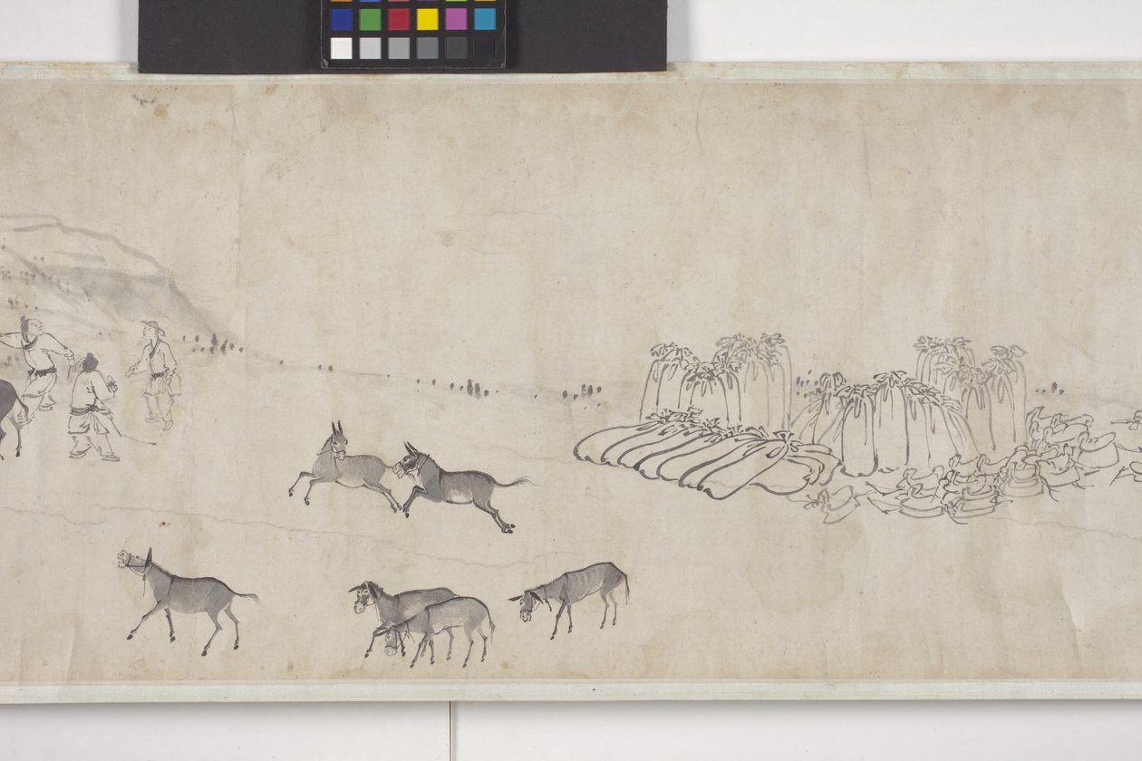 Tahıl Taşan Yüz Eşek, Handscroll, c.1700 (kağıt üzerine mürekkep) by Ye Yin