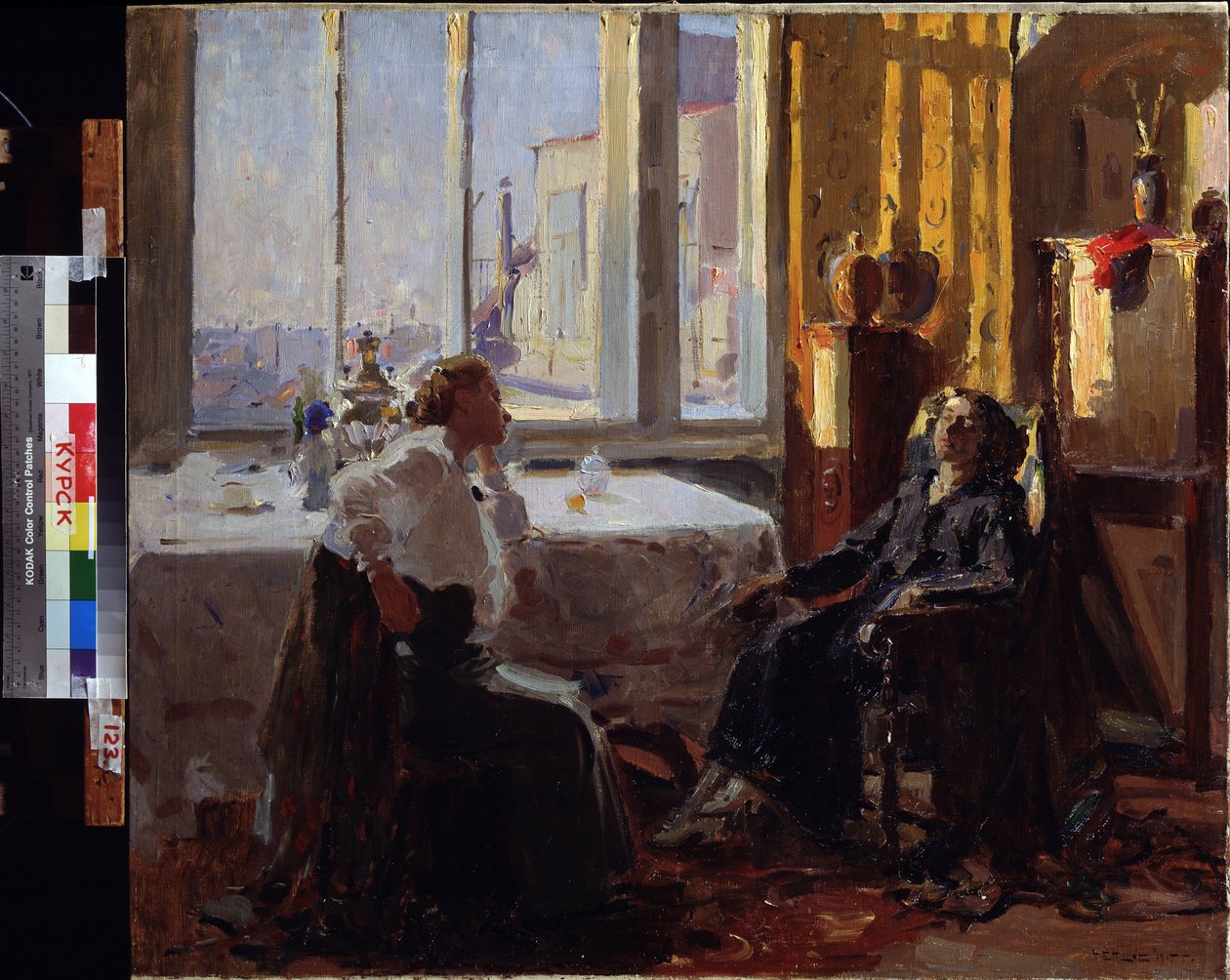 Bir sanatçının stüdyosunda. Yefim Mihayloviç Cheptov'un (1875-1950) tablosu. Tuval üzerine yağlıboya by Yefim Mikhailovich Tcheptov
