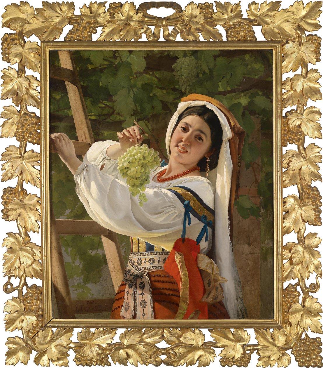 Güney İtalya elbisesi içinde gülen bir kız, 1857 by Yevgraf Semyonovich Sorokin