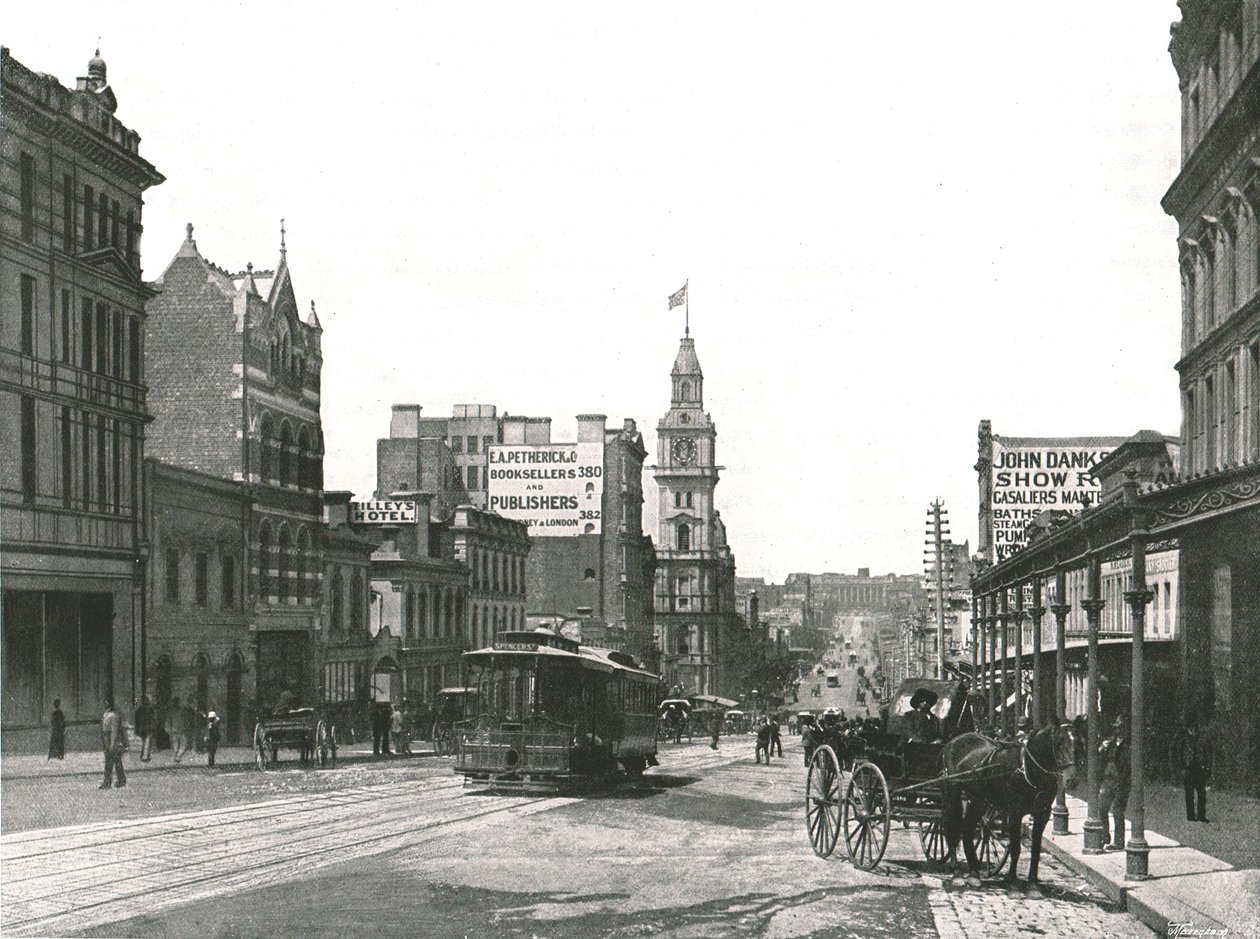 Bourke Caddesi doğuya bakıyor, Melbourne, Avustralya, 1895. by York and Son