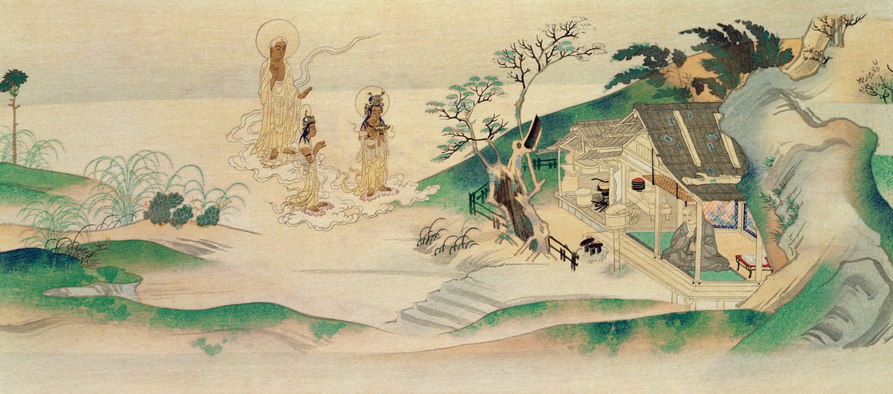 Amitayus Buddha ve iki Bodhisattva keşiş Honen