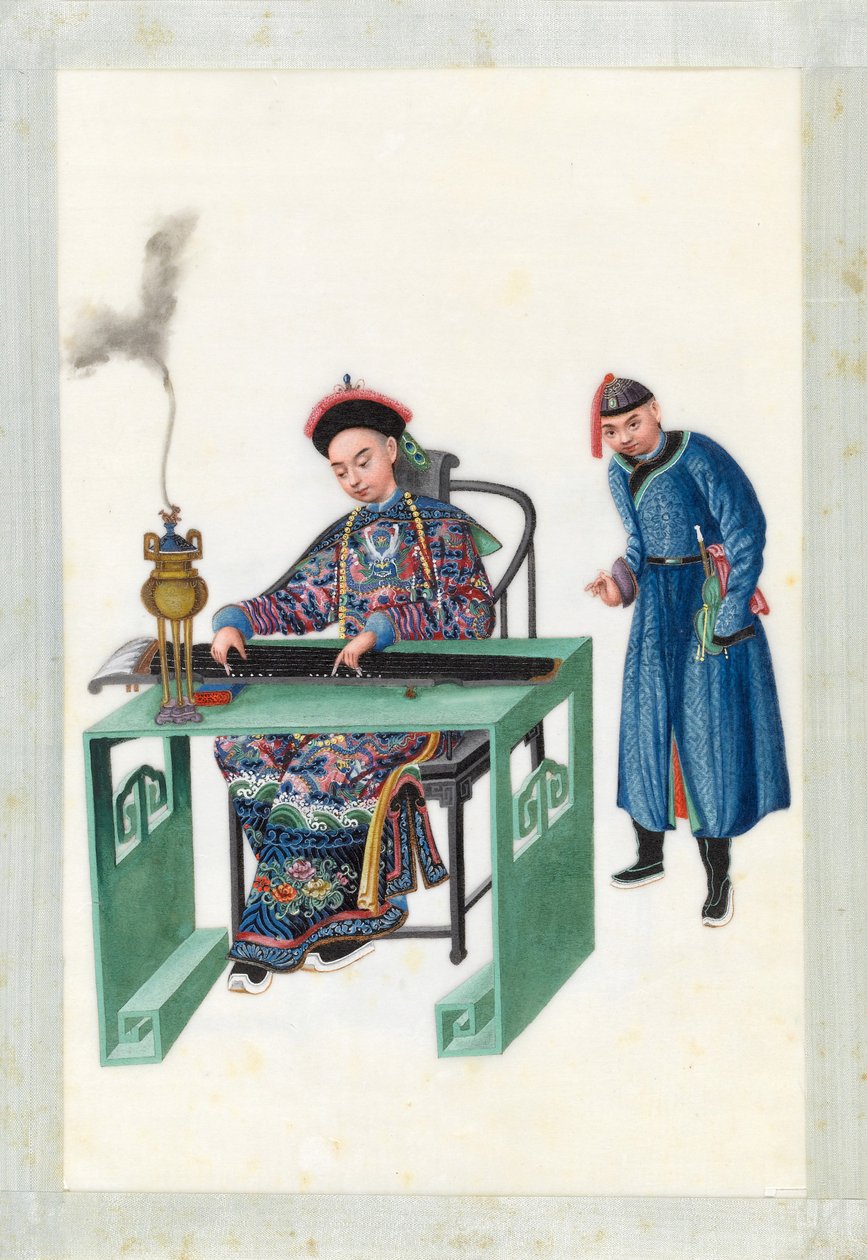 Zheng oynayan adam (kağıt üzerinde wc ile kalem ve mürekkep) by Youqua
