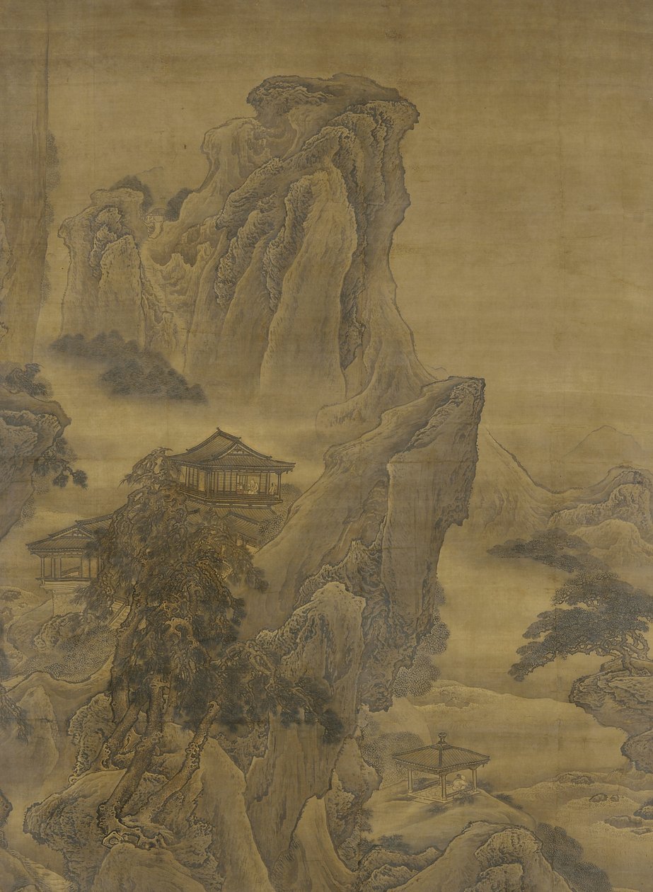 Misty River ve Layered Cliffs, Ming hanedanı (ipek üzerine mürekkep ve renk) by Yuan Jiang