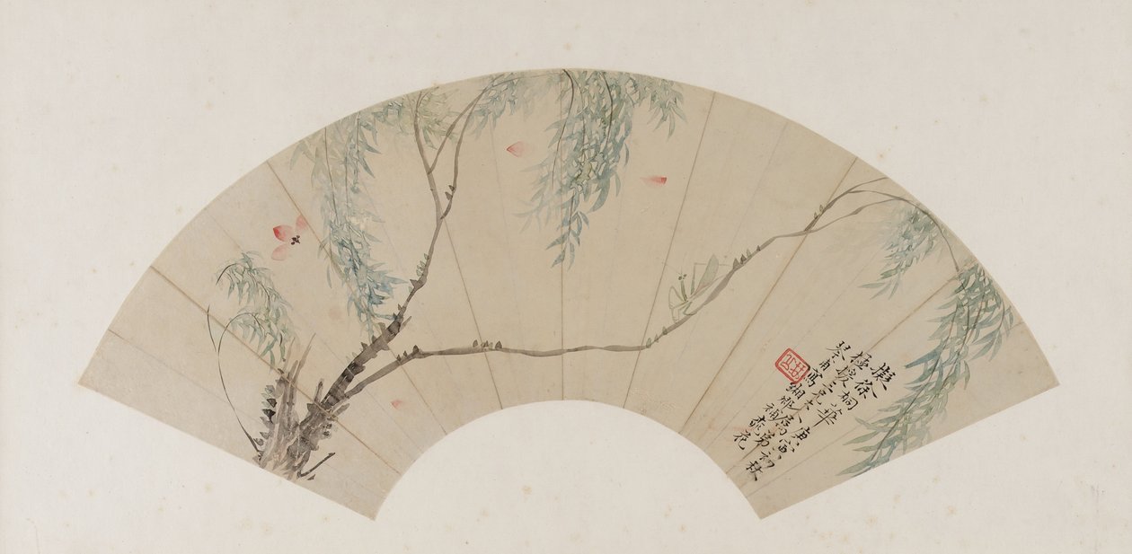 Bir Söğüt Dalında, Qing Hanedanlığı, muhtemelen 1770 (kağıt üzerinde mürekkep ve renk) by Yuan Tong