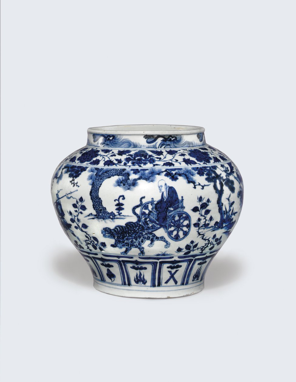 Son derece nadir ve önemli bir mavi ve beyaz kavanoz olan Guan by Yuan Dynasty Chinese School