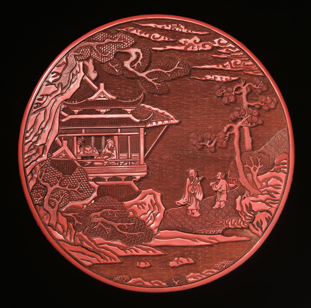 Dairesel Oymalı Cinnabar Sandığı ve Kapağı (laklı ahşap) (ayrıca bkz. 272180 ve 272181) by Yuan Dynasty Chinese School