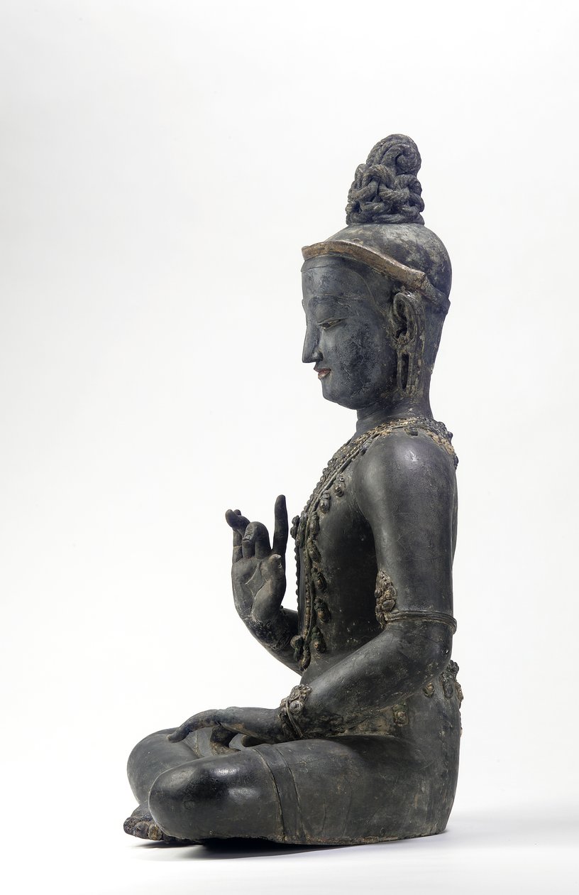 Nepal-Çin tarzı bodhisattva (cila, kumaş, mavi, altın ve yeşil boya ve altın varak izleri) by Yuan Dynasty Chinese School