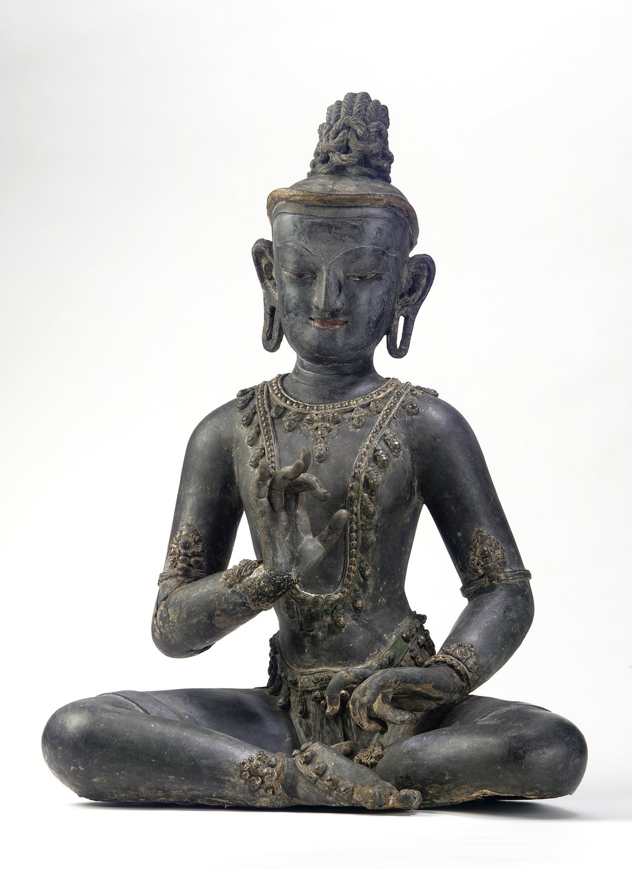 Nepal-Çin tarzı bodhisattva (cila, kumaş, mavi, altın ve yeşil boya ve altın varak izleri) by Yuan Dynasty Chinese School