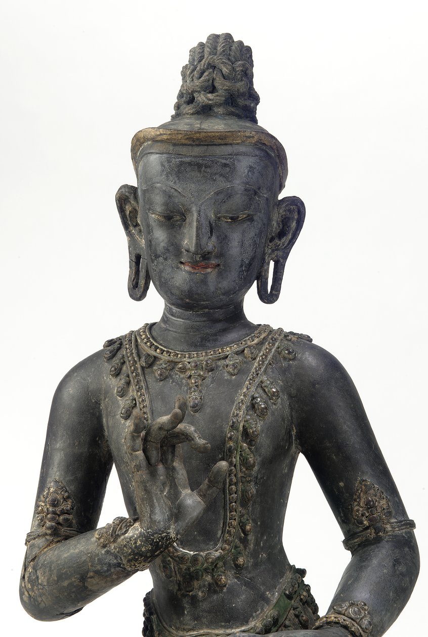 Nepal-Çin tarzı bodhisattva (cila, kumaş, mavi, altın ve yeşil boya ve altın varak izleri) by Yuan Dynasty Chinese School