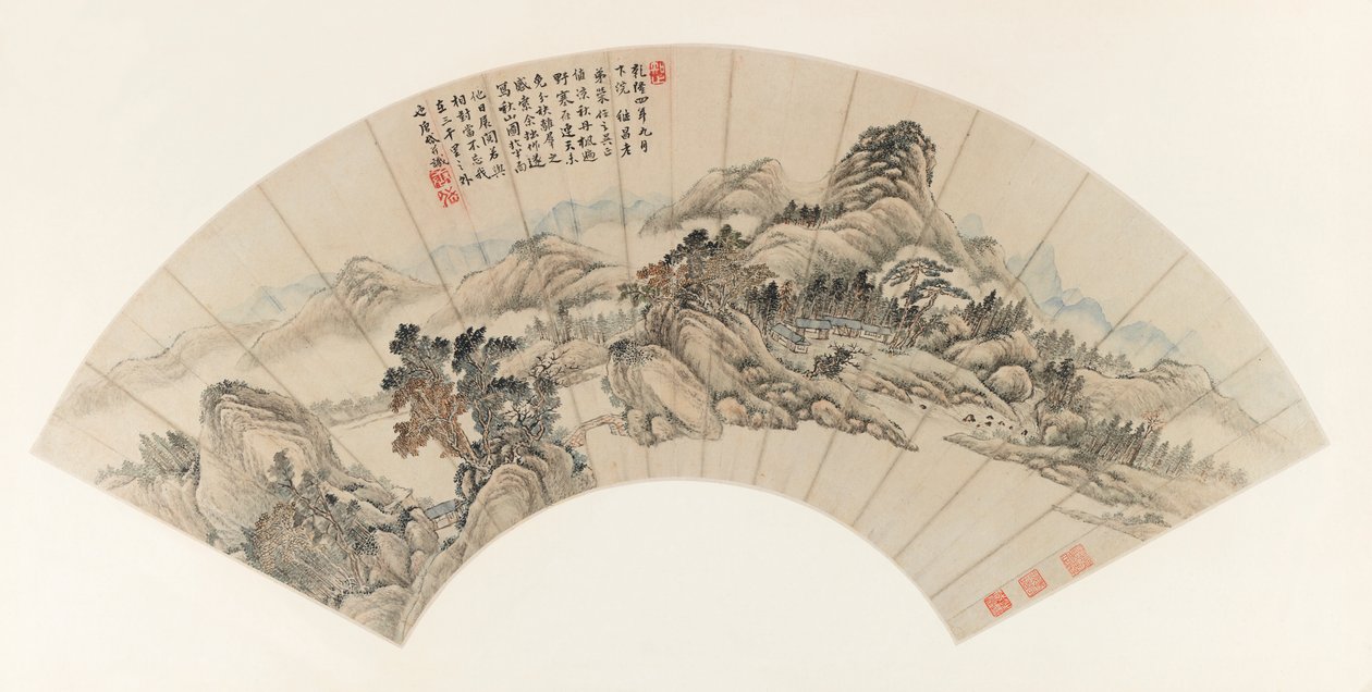 Jichang için Sonbahar Dağları (Chi-ch-ang), 1739 (kağıt üzerinde mürekkep ve renkli) by Yudong Tang Dai
