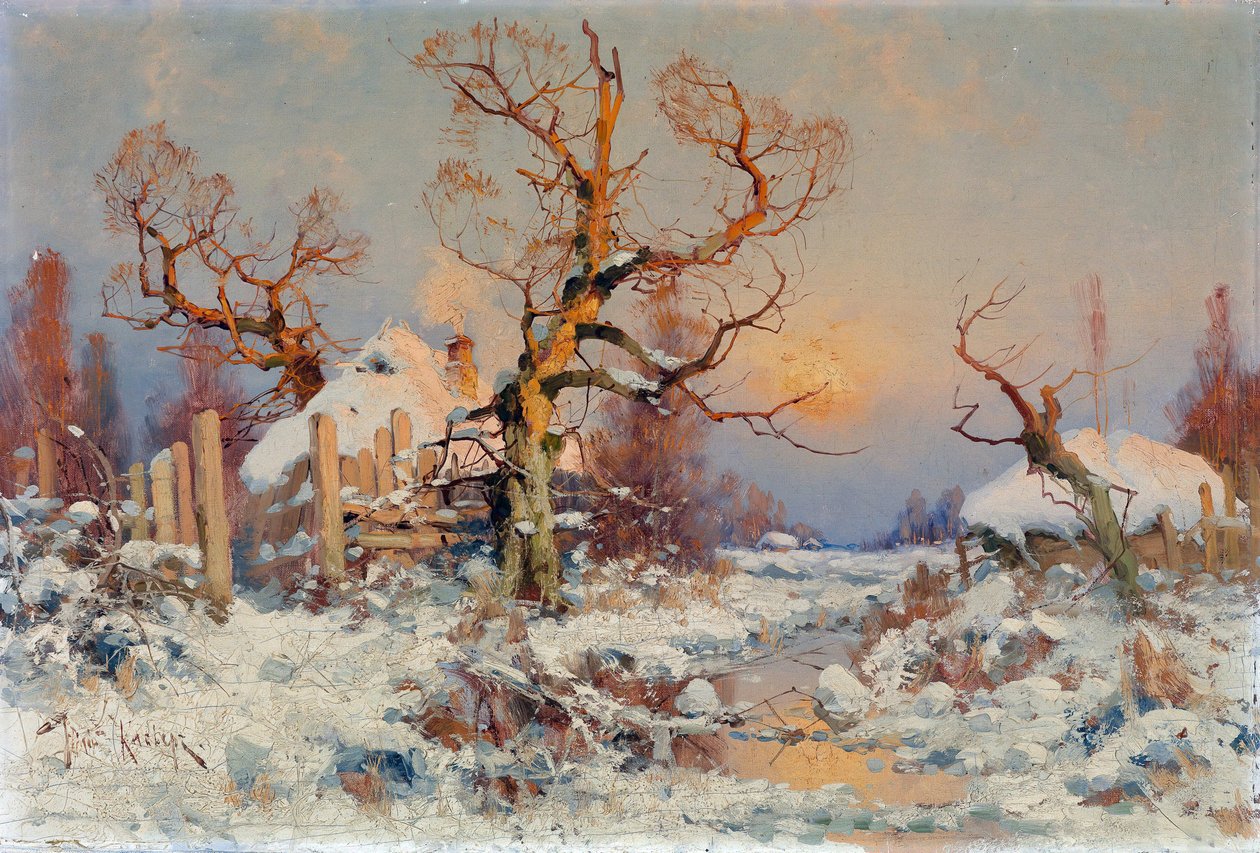 Akşam Güneşinde Kış Manzarası. Juli Julievich (Julius) von Klever (1850-1924) tarafından yapılan tablo, tuval üzerine yağlıboya, 19. yüzyılın sonları - 20. yüzyılın başlarında. Rus sanatı, gerçekçilik. Özel koleksiyon. by Yuly Klever