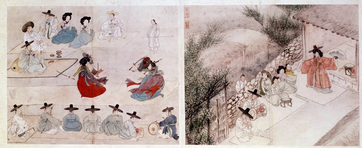 Art coreen: gündelik hayatın kadın dövüş sahnesi sahnesi. Sin Yun Bok'un (veya Hyewon'un 1758'de yaptığı) baskılar. 18. veya 19. yüzyıl. Hyung Pil Chun Koleksiyonu by Yun bok Sin