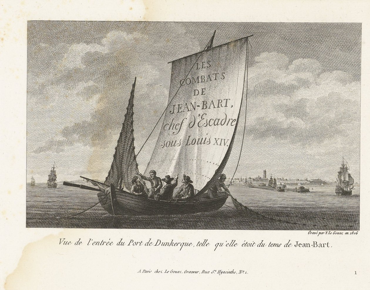 Ingang cenneti van Duinkerke, yak. 1693-1694 Jean-Bart zamanında olduğu gibi Dunkirk Limanı girişinin görünümü (nesne üzerindeki başlık) Louis XIV yönetimindeki filo komutanı Jean-Bart