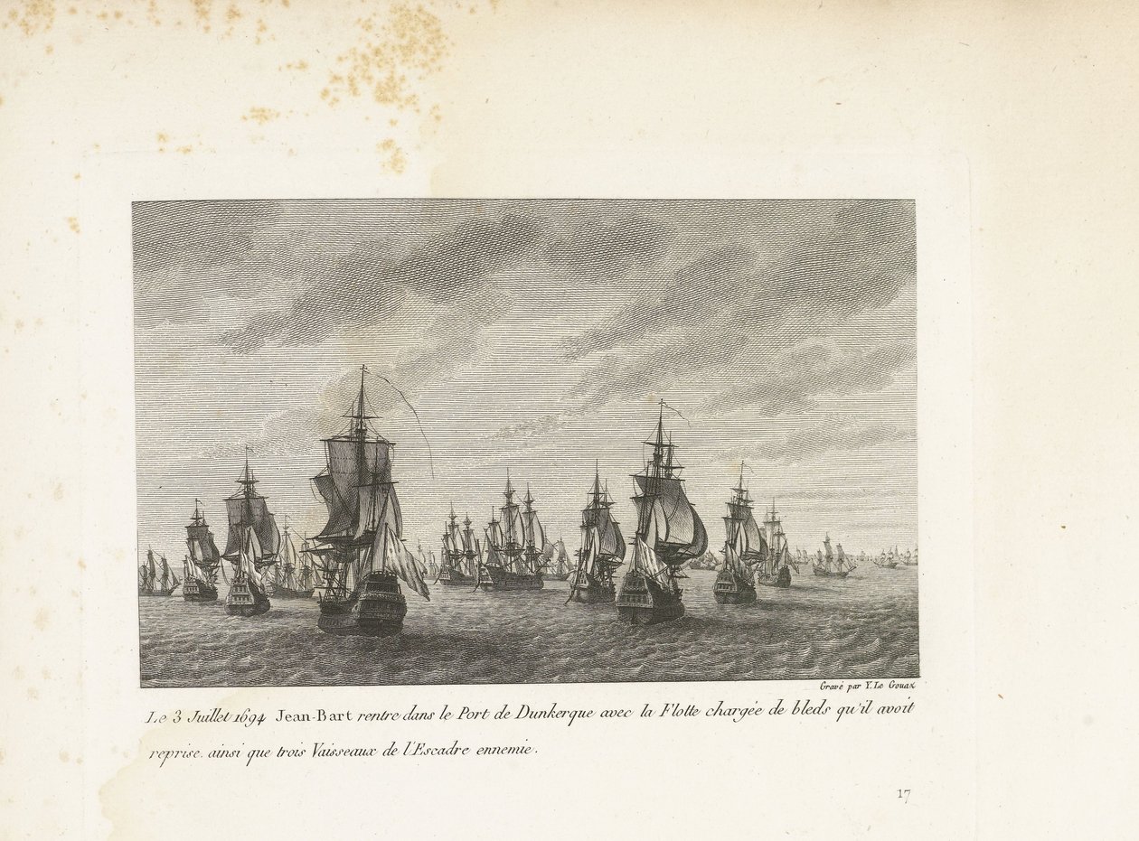 Jan Bart vaart Duinkerke binnen de heroverde graanschepen ile tanıştı, 1694 3 Temmuz 1694