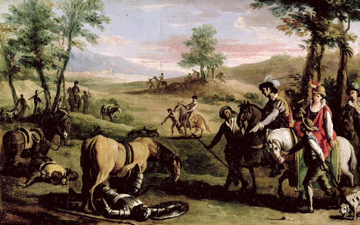 Don Kişot Düklerin önünde atından düşüyor (82436 çifti) by Zacarias Gonzalez Velazquez