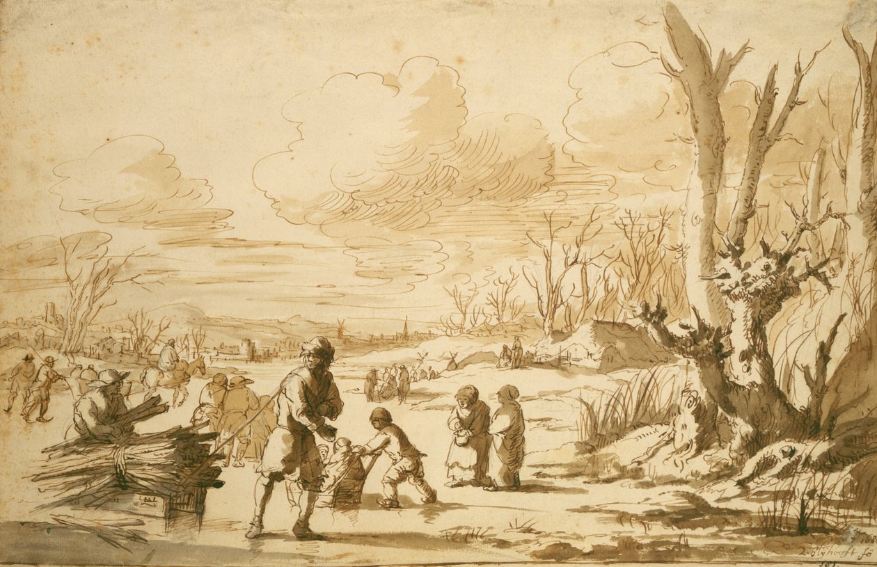 Buzun Keyfini Çıkarmak, 1680 (kağıt üzerinde kalem ve kurşun kalem) by Zacharias Blyhooft