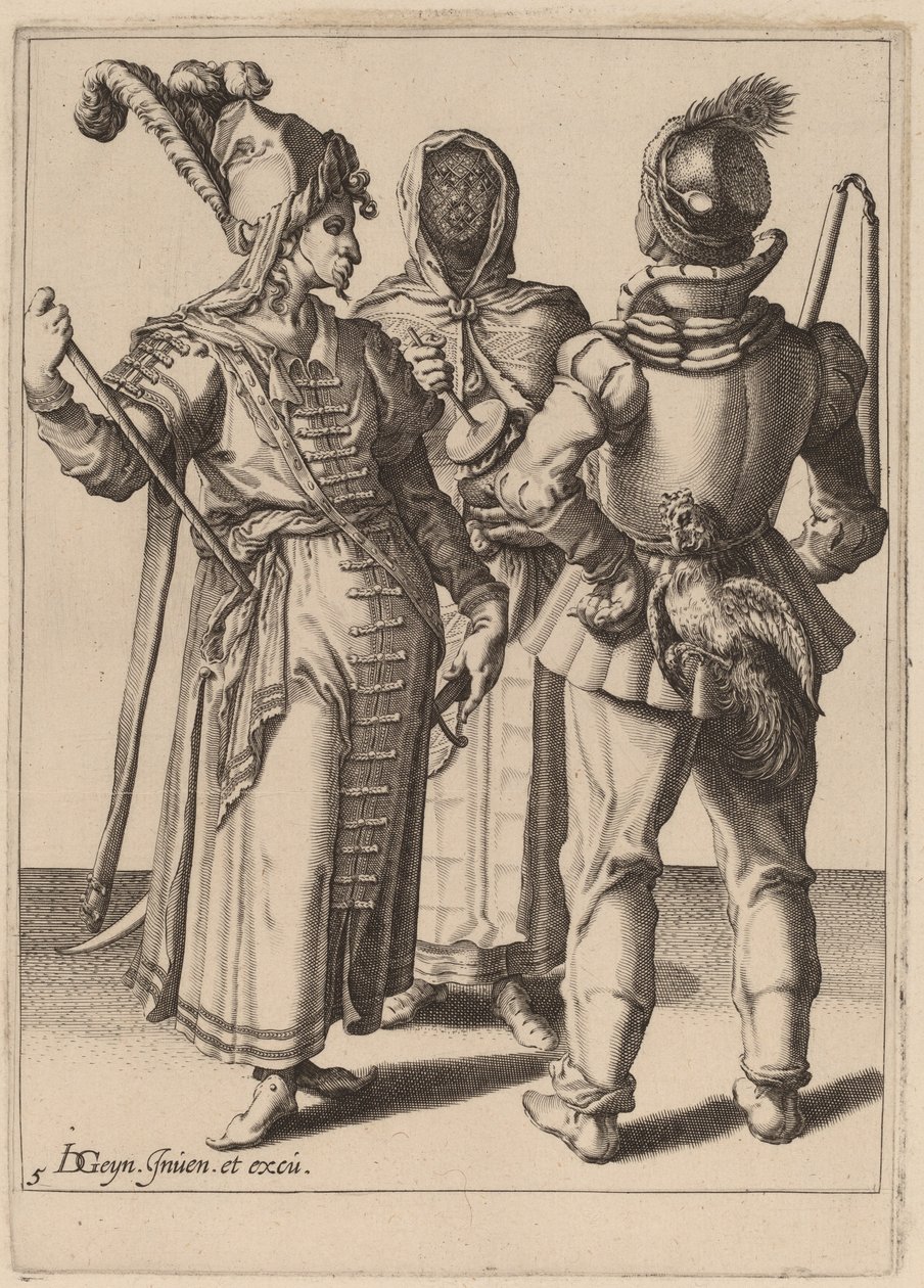 Bir Grandee, Bir Köylü ve Bir Peçeli Kadın by Zacharias Dolendo after Jacques de Gheyn II