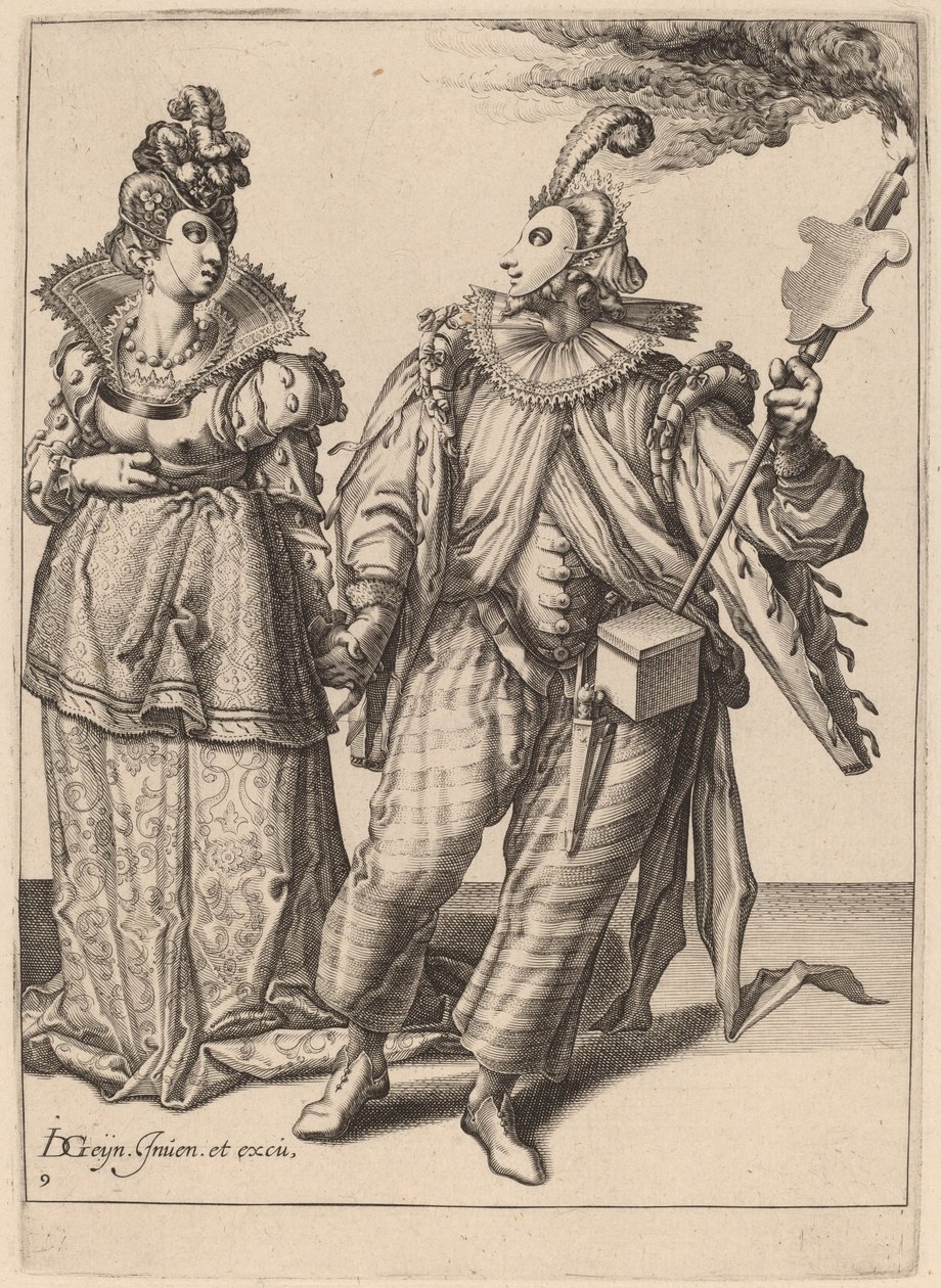 Elinde Meşale Tutan Bir Oyuncunun Önderliğindeki Kadın by Zacharias Dolendo after Jacques de Gheyn II