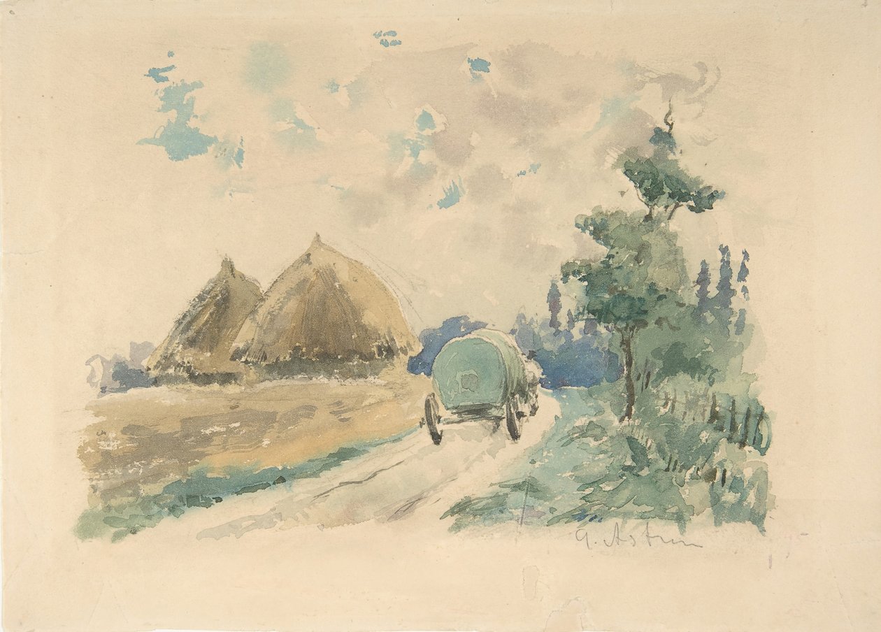 Vagon ve Saman Yığınları ile Manzara, ca. 1869-70. by Zacharie Astruc