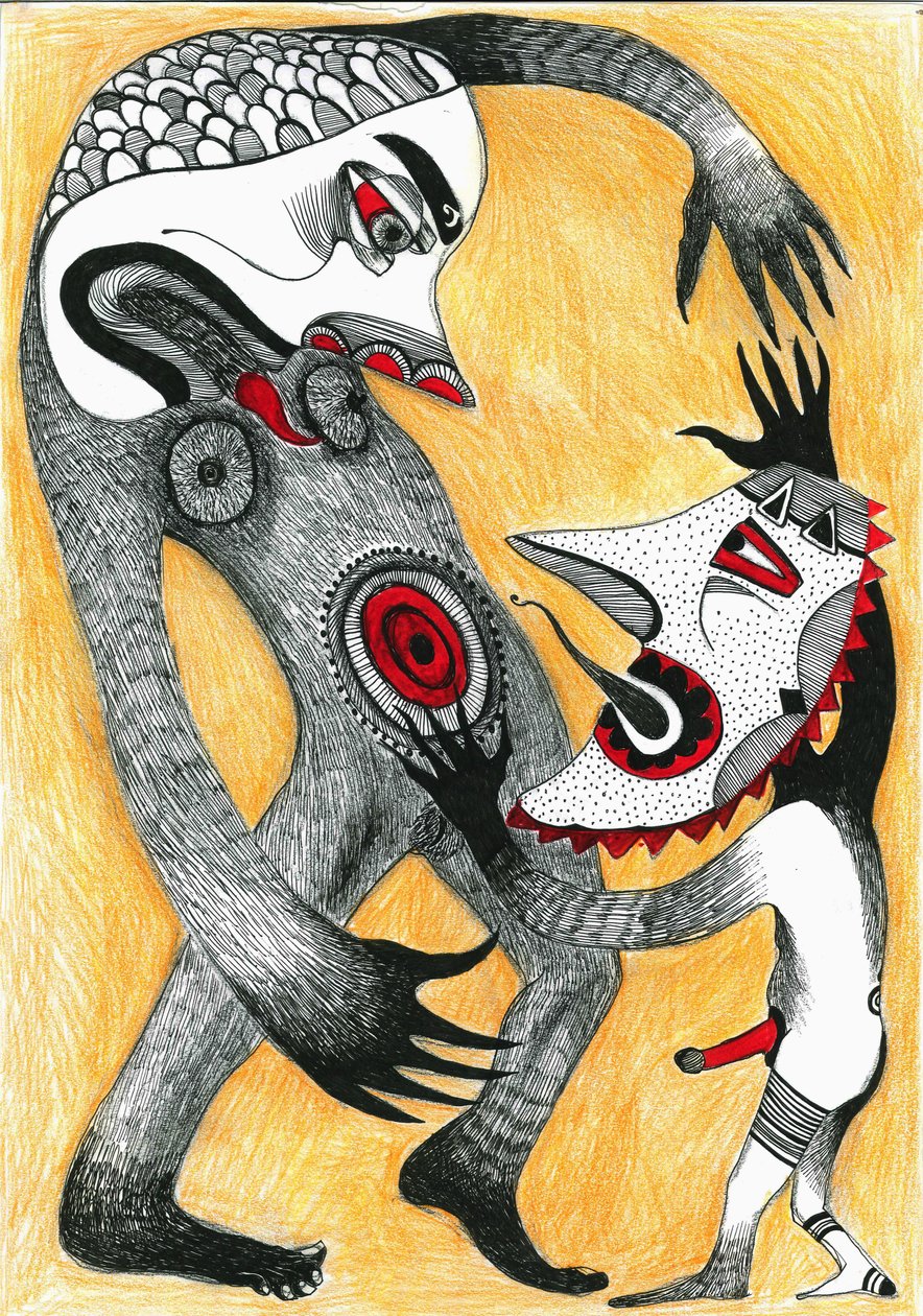 Fight, 2012 (kağıt üzerine kalem, mürekkep ve renkli kurşun kalemler) by Zanara Sabina Nedelcheva Williams