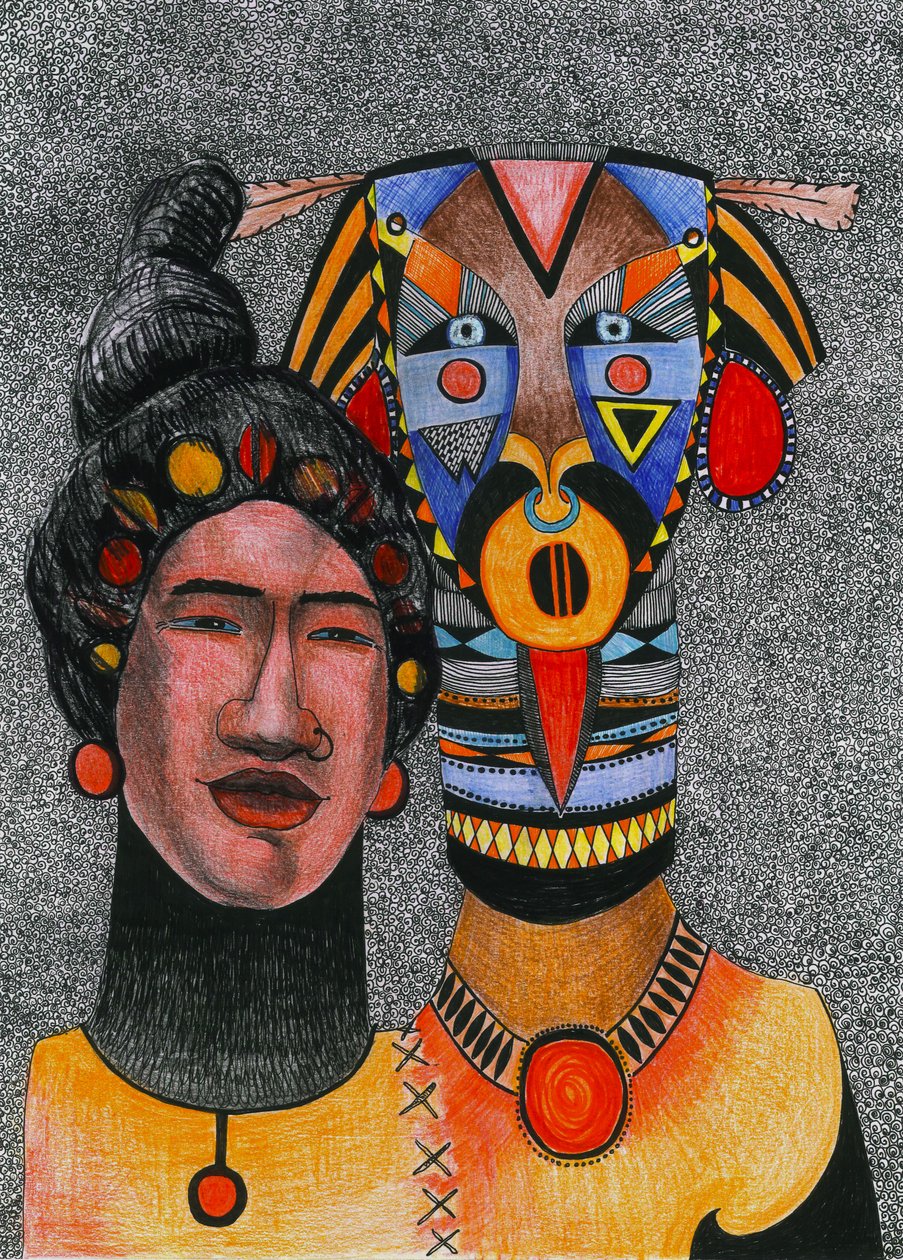 Birlikte-sonsuza dek, 2012 (kağıt üzerine kalem, mürekkep ve renkli kurşun kalemler) by Zanara Sabina Nedelcheva Williams