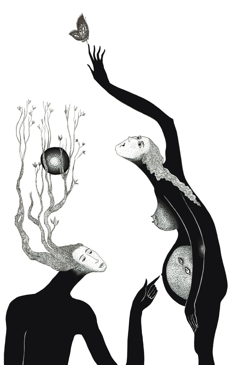 Yeni hayat, 2019 (kağıt üzerine mürekkep çizimi) by Sabina Nedelcheva Williams