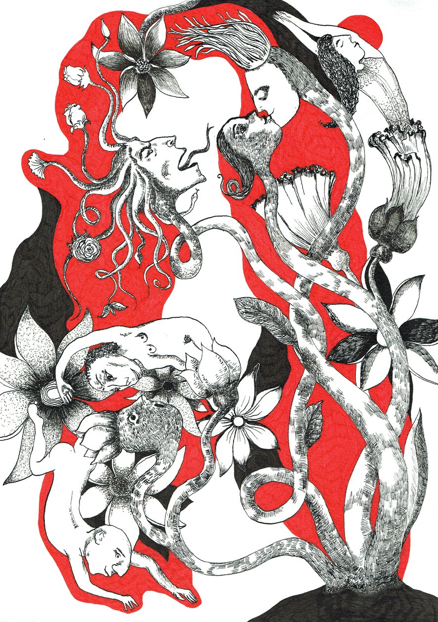 Küçük insanlar, 2018 (kağıt üzerine mürekkep çizimi) by Sabina Nedelcheva Williams