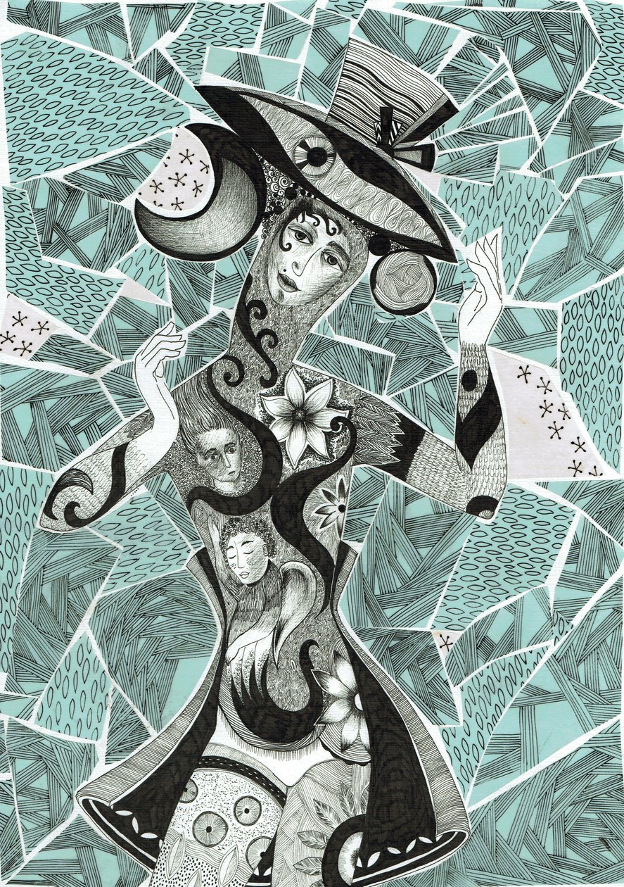 Mood, 2017 (mürekkep, kağıt üzerine kolaj) by Sabina Nedelcheva Williams