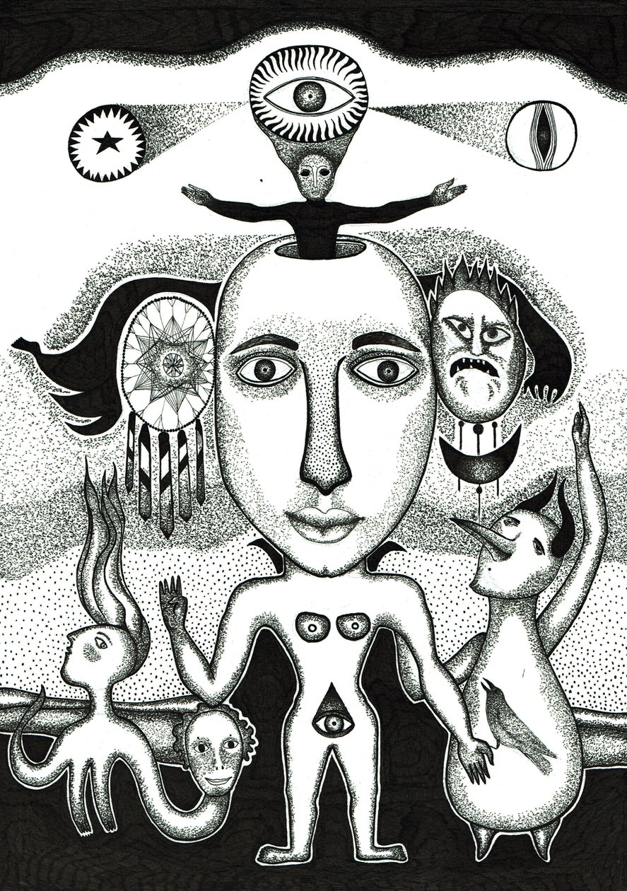 Ritüel, 2018 (kağıt üzerine mürekkeple çizim) by Sabina Nedelcheva Williams