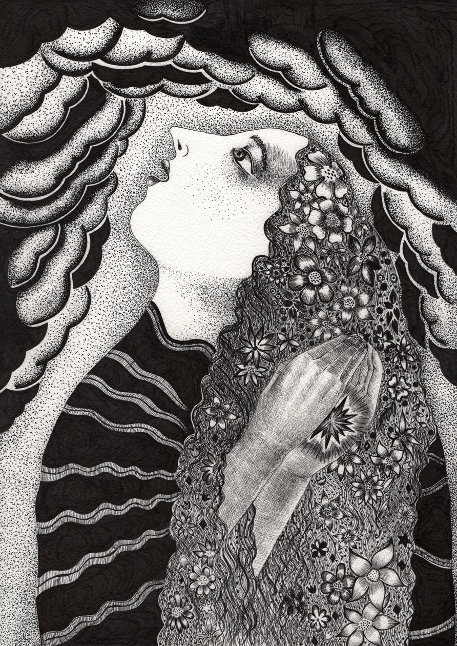 Yıldız, 2018 (kağıt üzerine mürekkep çizimi) by Sabina Nedelcheva Williams