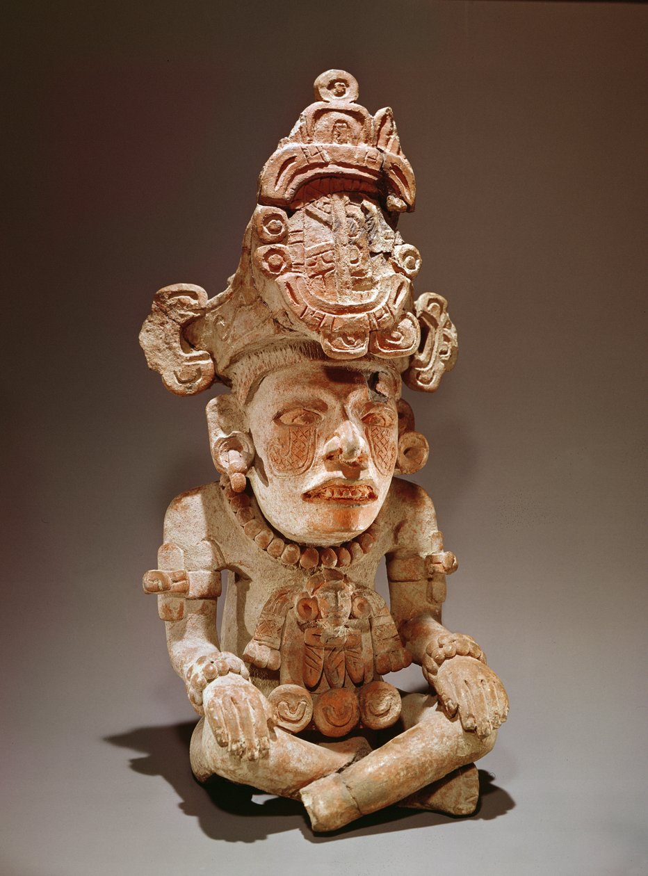 Oturan bir tanrıyı temsil eden Urn, Monte Alban, Oaxaca, Dönem III (çömlek) by Zapotec